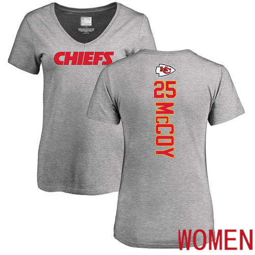 Women Football Kansas City Chiefs #25 McCoy LeSean Ash Backer V-Neck T-Shirt